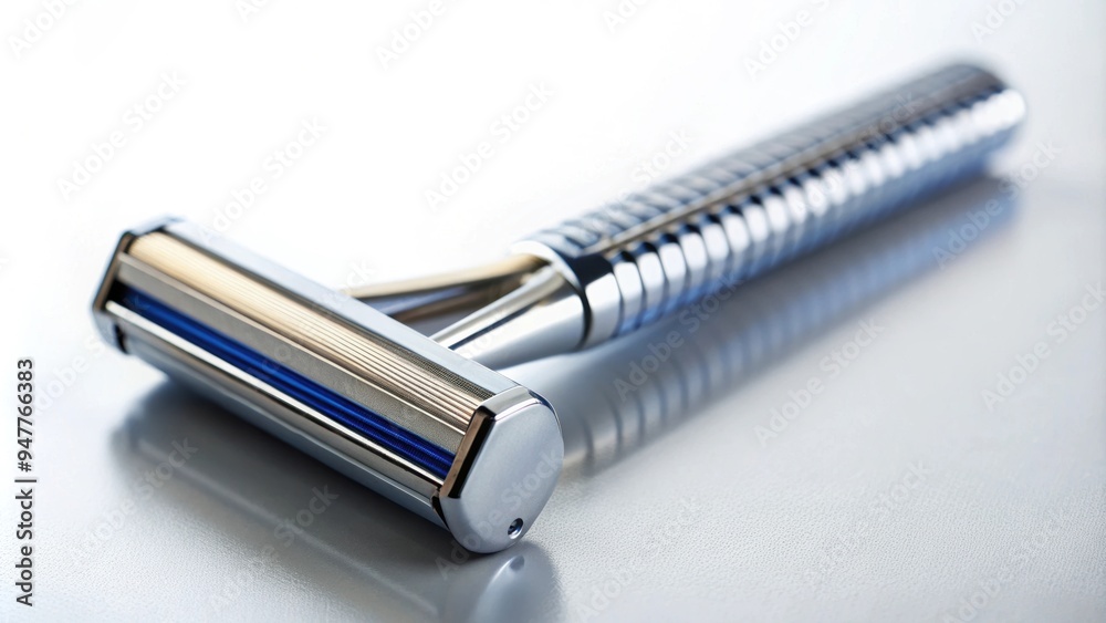 A close-up image of a shaving razor against a white background, shaving, razor, close-up, isolated, metallic, grooming A close-up image of a shaving razor against a white background, shaving, razor, close-up, isolated, metallic, grooming