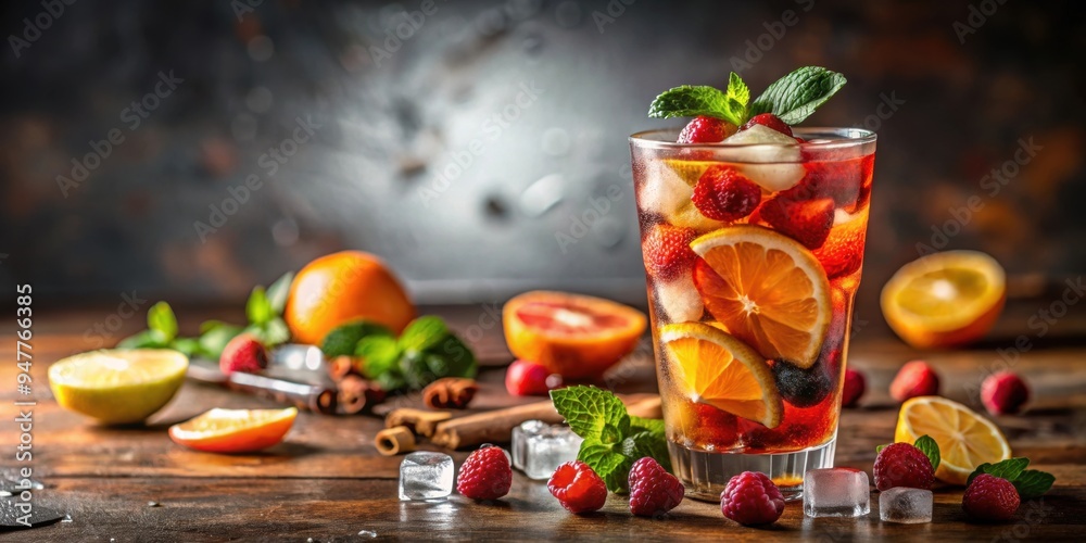Refreshing alcoholic cocktail with mixed fruits and ice cubes , cocktail, drink, alcohol, fruit, ice, refreshing, beverage, tropical Refreshing alcoholic cocktail with mixed fruits and ice cubes , cocktail, drink, alcohol, fruit, ice, refreshing, beverage, tropical