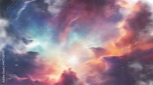 vibrant cosmic fog swirls with a spectrum of colors, creating a mesmerizing and ethereal nebula