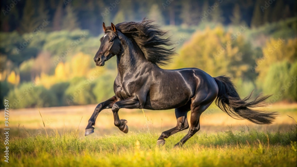 Majestic black horse running gracefully in a field , Equine, majestic, black, horse, running, graceful, field, nature, power, beauty Majestic black horse running gracefully in a field , Equine, majestic, black, horse, running, graceful, field, nature, power, beauty