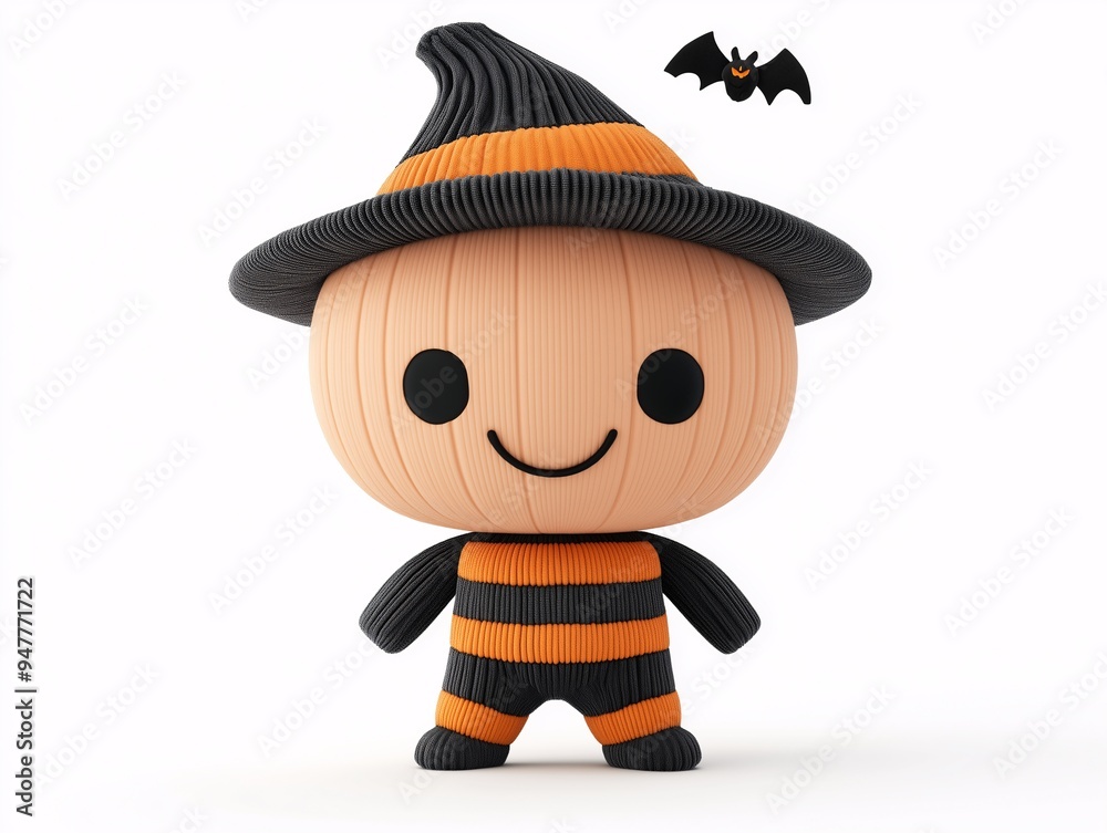 Obraz premium Cute Pumpkin Halloween Character: A delightful and whimsical 3D illustration of a friendly pumpkin dressed up for Halloween, perfect for bringing a touch of fun and festivity to your projects. 