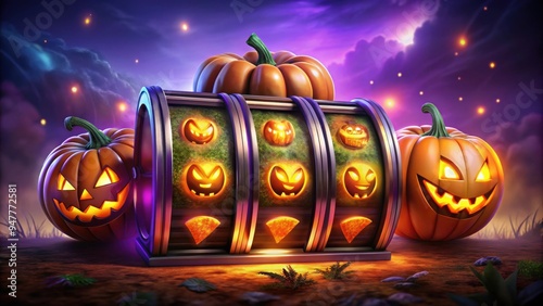 Halloween themed casino slots reels on background, Halloween, spooky, casino, slots, gambling, betting, reels,pumpkins