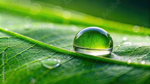 Macro shot of a single drop of water resting on a leaf , water, droplet, close up, nature, transparency, purity, dew, reflection