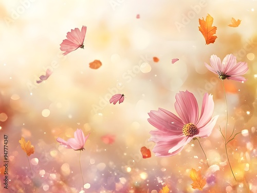 Autumn Flower Cosmos Flower Bokeh Wallpaper Graphic Background