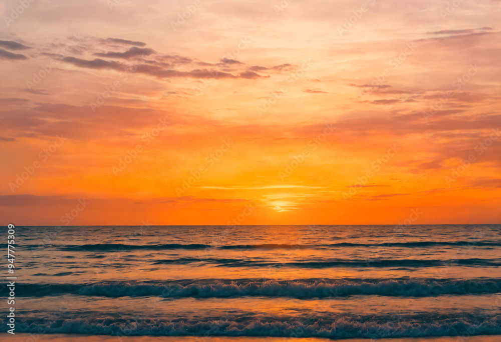 Obraz premium Stunning Sunset Over Tranquil Ocean Waves