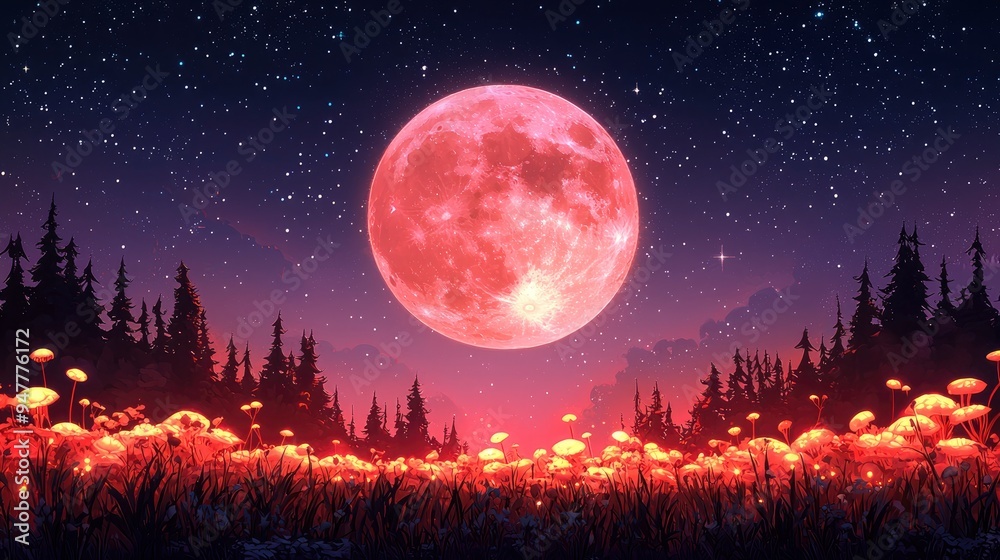 Naklejka premium Enchanted Forest Under a Blood Moon