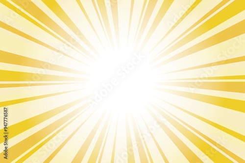 Abstract yellow sun rays background. Deep champagne yellow sunburst background with glowing light rays. Bright rays background for summer themes, energy concepts and vibrant designs.