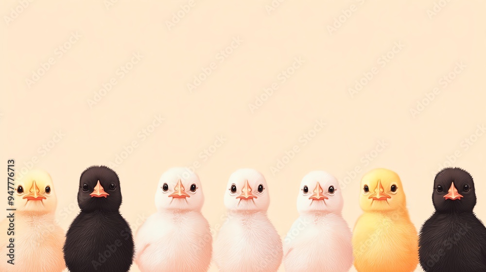 Group of chicks peeping together, newly hatched and lively, flat design illustration Group of chicks peeping together, newly hatched and lively, flat design illustration