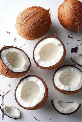 Fresh coconuts on white background. These coconuts are perfect for your tropical or healthy food related projects.