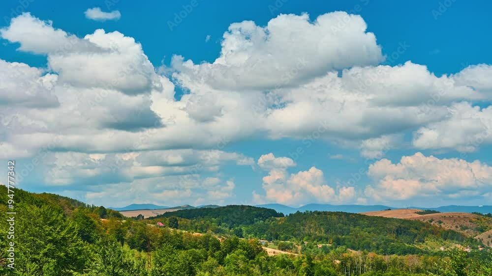 Nature landscape cumulus clouds rolling over hills and mountains time-lapse Nature landscape cumulus clouds rolling over hills and mountains time-lapse