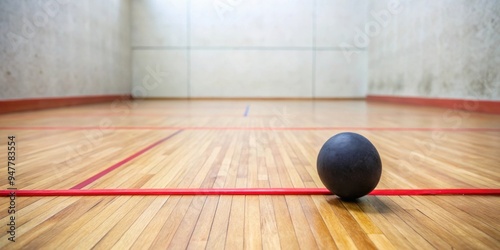 Squash ball on wooden floor between zone lines, sports, squash, ball, wooden floor, court, game, equipment, indoor photo