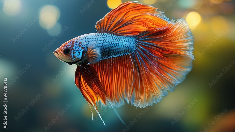 A vibrant betta fish swimming gracefully in an aquarium. A vibrant betta fish swimming gracefully in an aquarium.