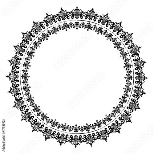 Damask black Round circular round ornament floral Abstract pattern, Classic Victorian traditional style, Mandala, Moroccan frame, Floral frames, Antique, Vintage Design