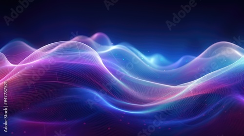 Abstract background with glowing particles and waves of light in blue, pink, and purple colors. Big data visualization concept. Digital abstract wallpaper,generative ai