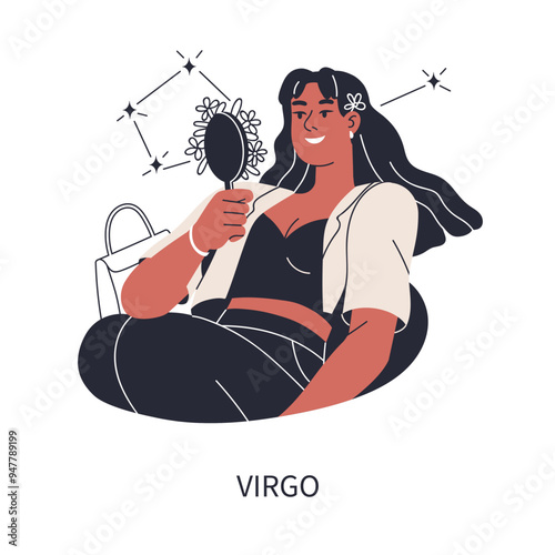 Virgo woman, zodiac sign. Modern stylish female character, astrological horos...