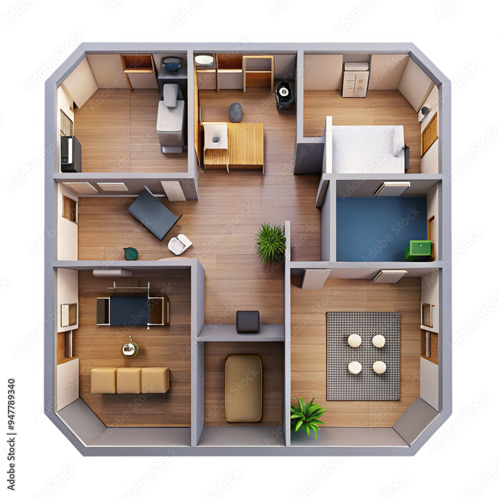 Apartment Interior Floor Plan - Top-Down View for Design and Planning Apartment Interior Floor Plan - Top-Down View for Design and Planning