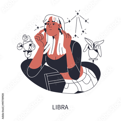 Libra woman, zodiac sign. Girl, horoscope avatar, portrait, astrological char...