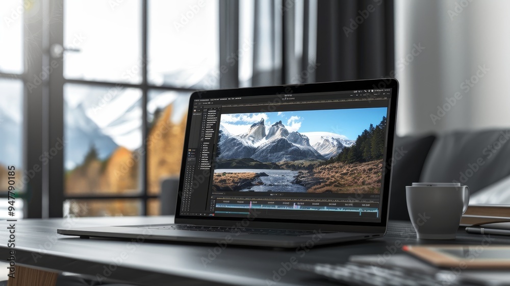 Digital Mastery Transforming Nature's Beauty Landscape Photographer Editing Breathtaking Scenery on Laptop with Editing Software Digital Mastery Transforming Nature's Beauty Landscape Photographer Editing Breathtaking Scenery on Laptop with Editing Software