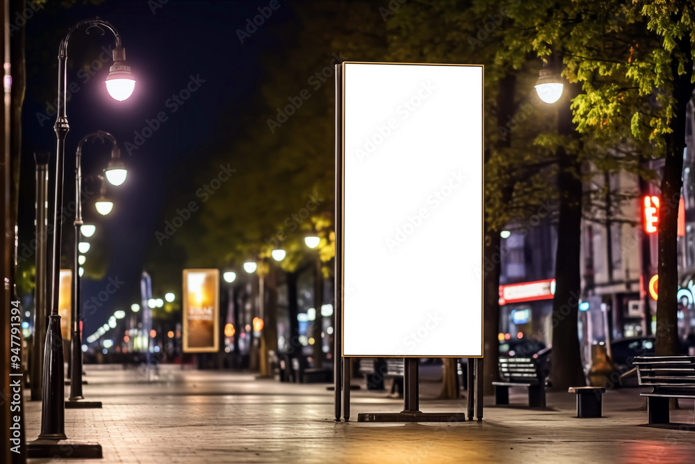 Blank street light box in the city at night, mockup Blank street light box in the city at night, mockup