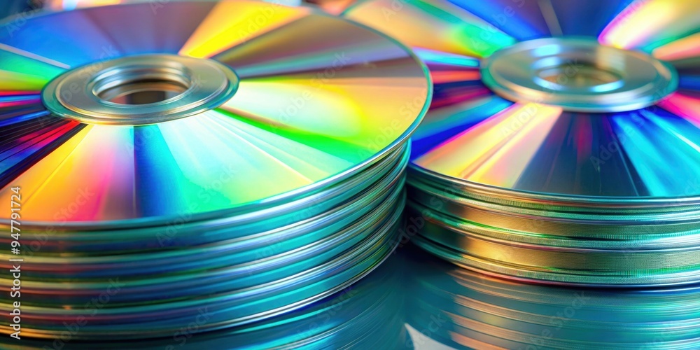 Stack of CD discs with light reflecting on the surface, CD, discs, stack, reflection, shiny, music, data, technology Stack of CD discs with light reflecting on the surface, CD, discs, stack, reflection, shiny, music, data, technology