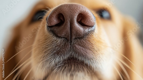 Close-up of a dog nose with soft focus on its whiskers