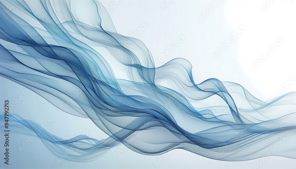 A flowing abstract composition of translucent blue fabric waves creating a sense of motion and elegance against a soft white background A flowing abstract composition of translucent blue fabric waves creating a sense of motion and elegance against a soft white background