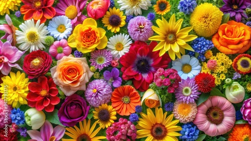 Vibrant and colorful floral background with a variety of flowers in full bloom , vibrant, colorful, floral, background, flowers