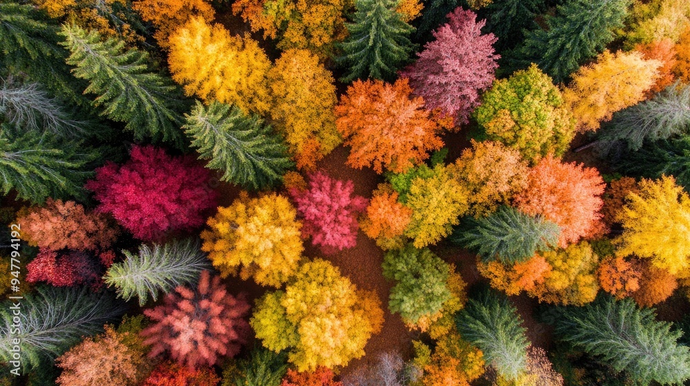 Drone photography of a vibrant autumn forest with colorful foliage Drone photography of a vibrant autumn forest with colorful foliage