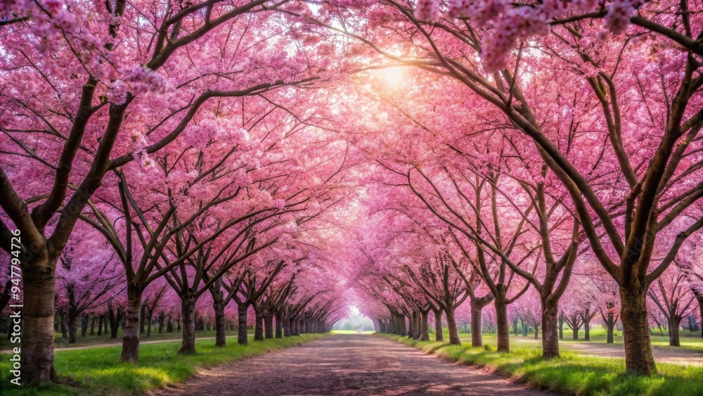 Mesmerizing cherry blossom trees in full bloom, creating a beautiful harmony in a pink petal wonderland, sakura Mesmerizing cherry blossom trees in full bloom, creating a beautiful harmony in a pink petal wonderland, sakura