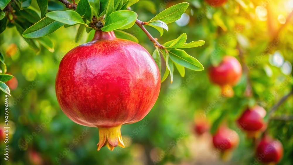 Pomegranate hanging from branches of a tree, pomegranate, fruit, tree, fresh, organic, ripe, healthy, agriculture, Mediterranean Pomegranate hanging from branches of a tree, pomegranate, fruit, tree, fresh, organic, ripe, healthy, agriculture, Mediterranean