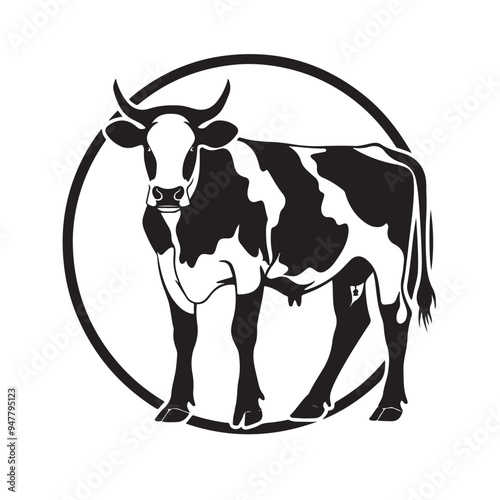 Dairy Farm Cow Logo Template vector. Black and white Dairy cow design logo isolated on white background