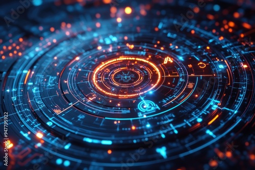 Wallpaper Mural Abstract Futuristic Interface with Glowing Orange and Blue Lines Torontodigital.ca