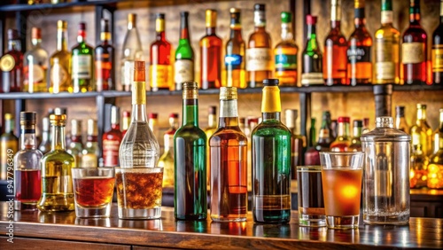 Wallpaper Mural Drinks on a bar with bottles behind them, bar, drinks, alcohol, bottles, liquor, beverages, cocktails, bar counter Torontodigital.ca