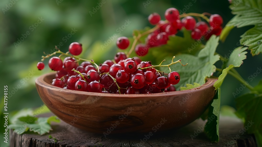 Berries of violet currants in an oak dish with a greenish backdrop Berries of violet currants in an oak dish with a greenish backdrop