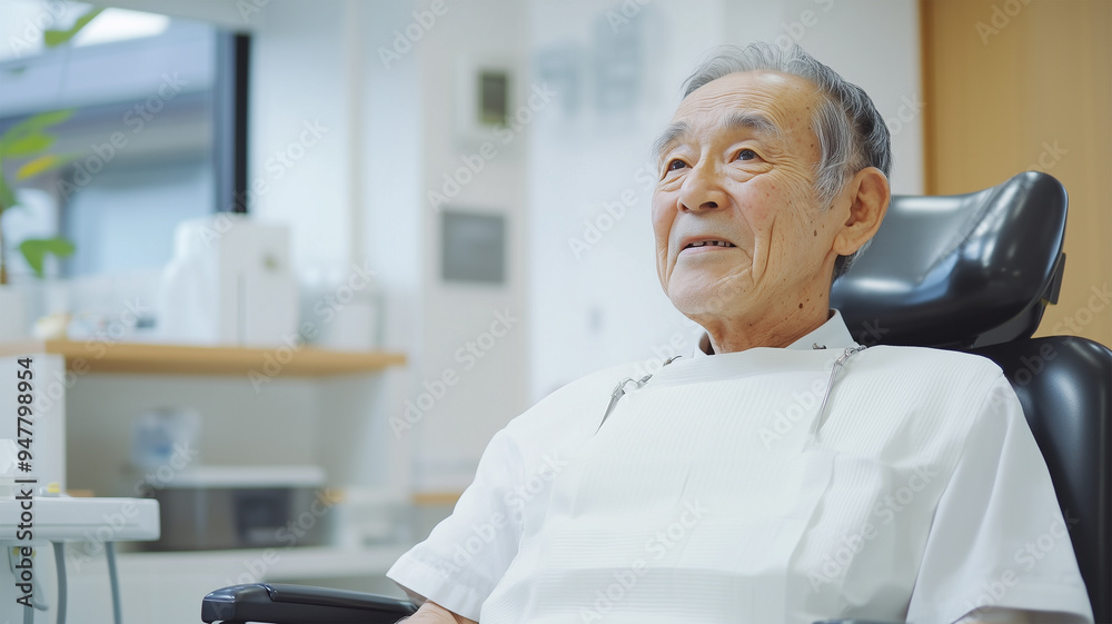 自宅での歯科治療を受ける高齢の日本人男性 自宅での歯科治療を受ける高齢の日本人男性