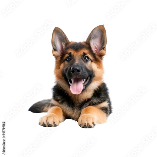 Adorable German Shepherd Puppy Lying Down and Smiling