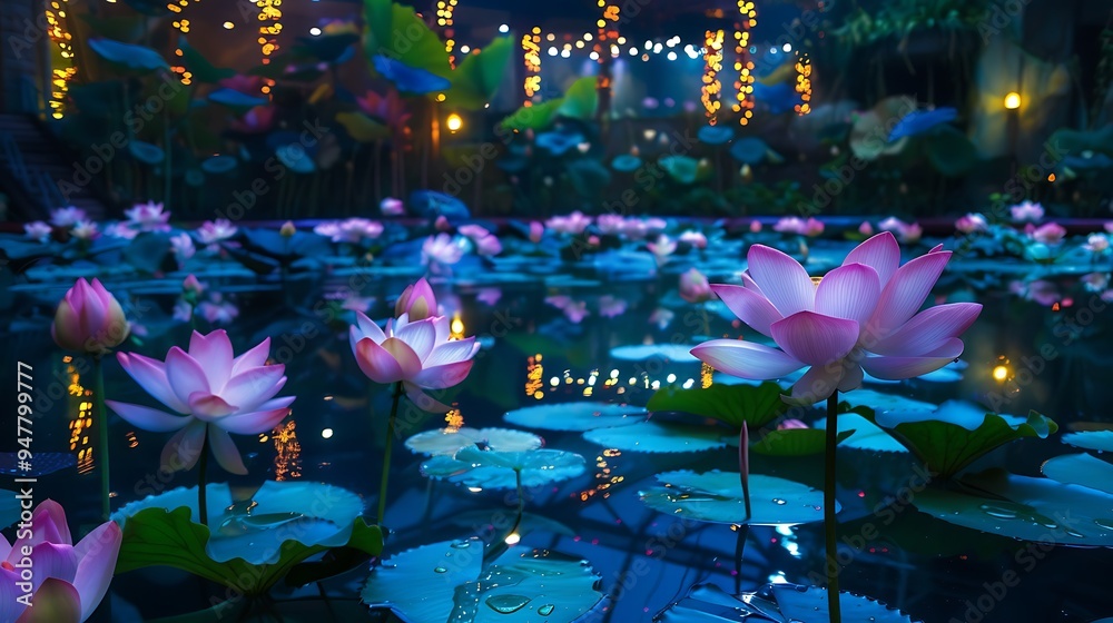 Beyond the huge lotus aquarium at midnight