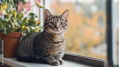 A beautiful cat sitting on a windowsill