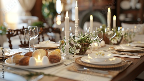 Elegant Easter Tablescape A Festive Family Feast with Fine Linens Candles and Placeholders