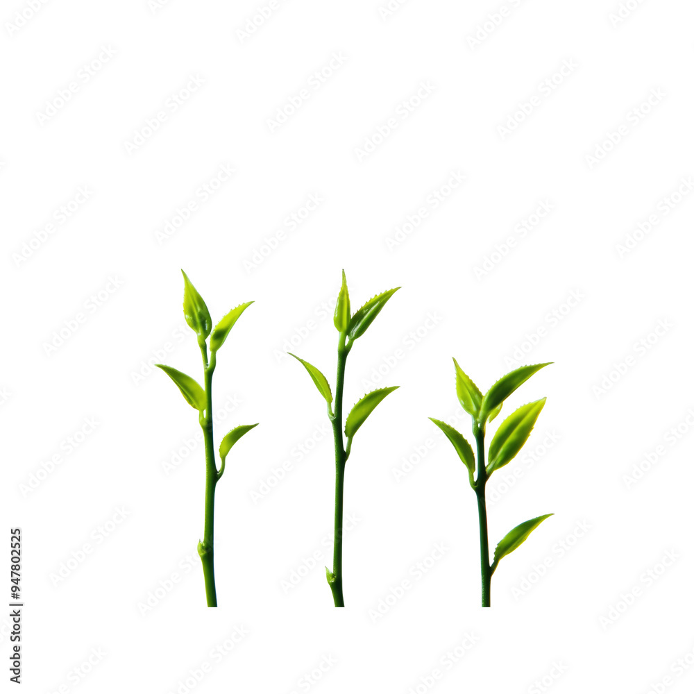 Fototapeta premium Three Green Shoots Growing Against a Black Background