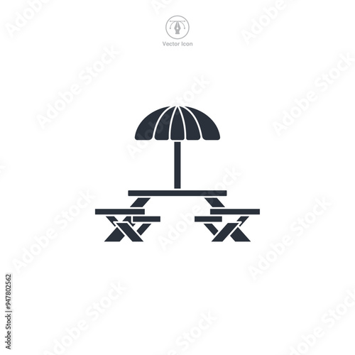Biergarten Table, Oktoberfest wood food table icon symbol vector illustration isolated on white background