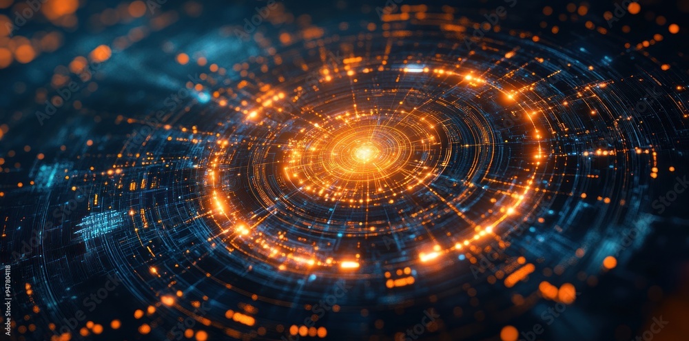 Abstract Digital Network with Glowing Orange Lines and Circles Abstract Digital Network with Glowing Orange Lines and Circles
