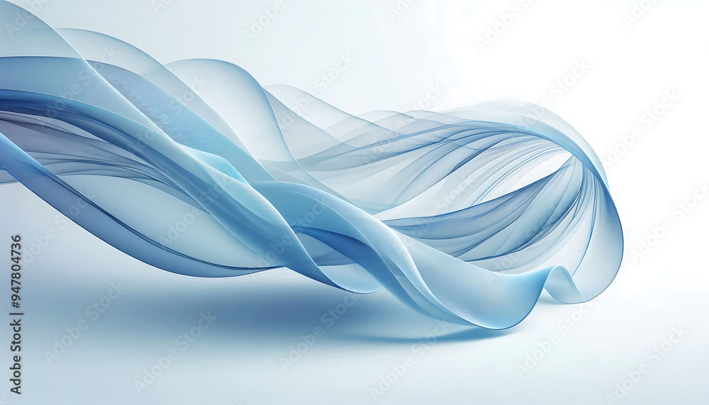 A flowing abstract composition of translucent blue fabric waves creating a sense of motion and elegance against a soft white background A flowing abstract composition of translucent blue fabric waves creating a sense of motion and elegance against a soft white background