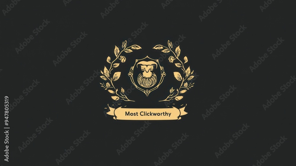 Golden Laurel Wreath with a Shield and a Ribbon Text Golden Laurel Wreath with a Shield and a Ribbon Text