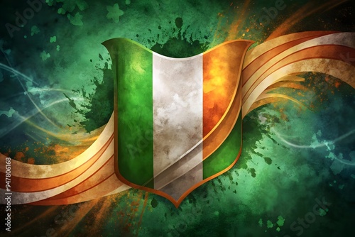 Vibrant Irish Flag Colorful Shield Abstract Background Design Artwork photo