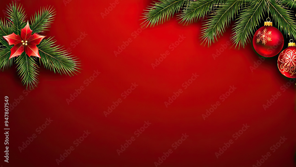 Red christmas background with christmas tree and balls Red christmas background with christmas tree and balls