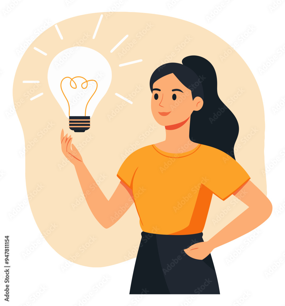 Girl with an Idea Holding a Light Bulb. Flat Vector Illustration Girl with an Idea Holding a Light Bulb. Flat Vector Illustration