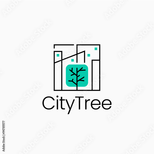 tree city building skyline logo vector icon illustration	