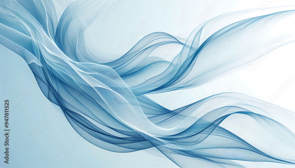 Obraz premium A flowing abstract composition of translucent blue fabric waves creating a sense of motion and elegance against a soft white background