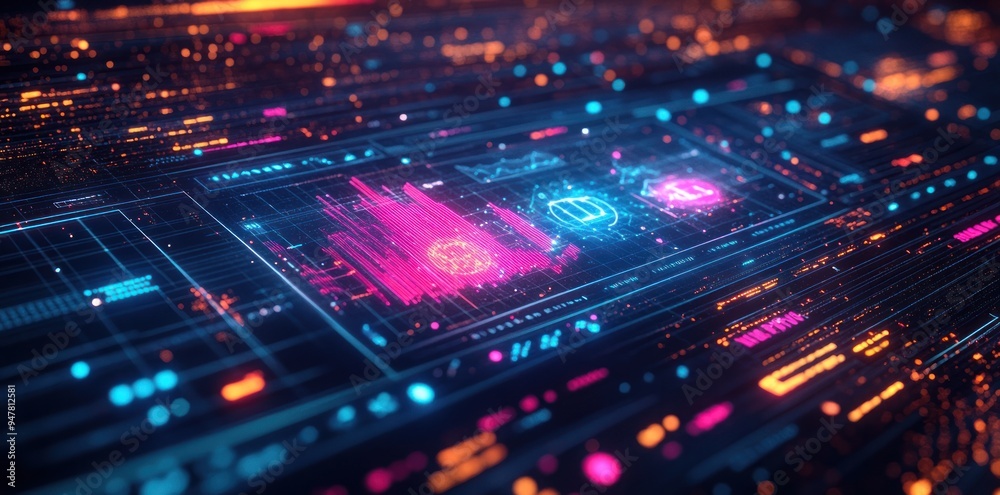 Abstract Digital Interface with Glowing Lines and Symbols Abstract Digital Interface with Glowing Lines and Symbols